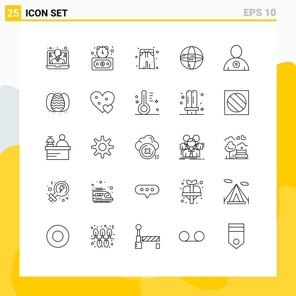 Pictogram Set of 25 Simple Lines of heart favorite swim suit globe internet Editable Vector Design Elements