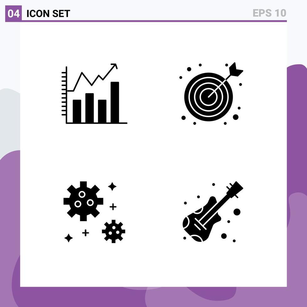Pack of 4 Modern Solid Glyphs Signs and Symbols for Web Print Media such as analysis space chart target instrument Editable Vector Design Elements
