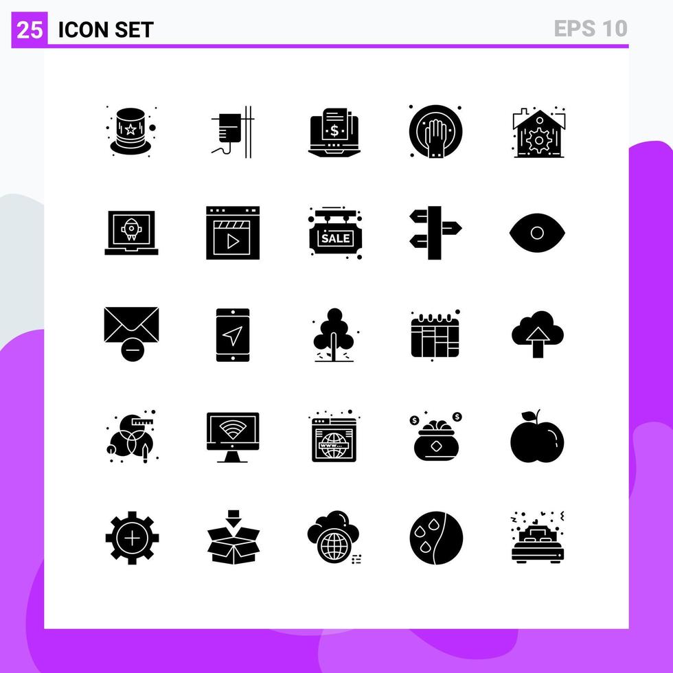 25 iconos creativos, signos y símbolos modernos de configuración, modelo de finca, spa, remojo a mano, elementos de diseño vectorial editables vector
