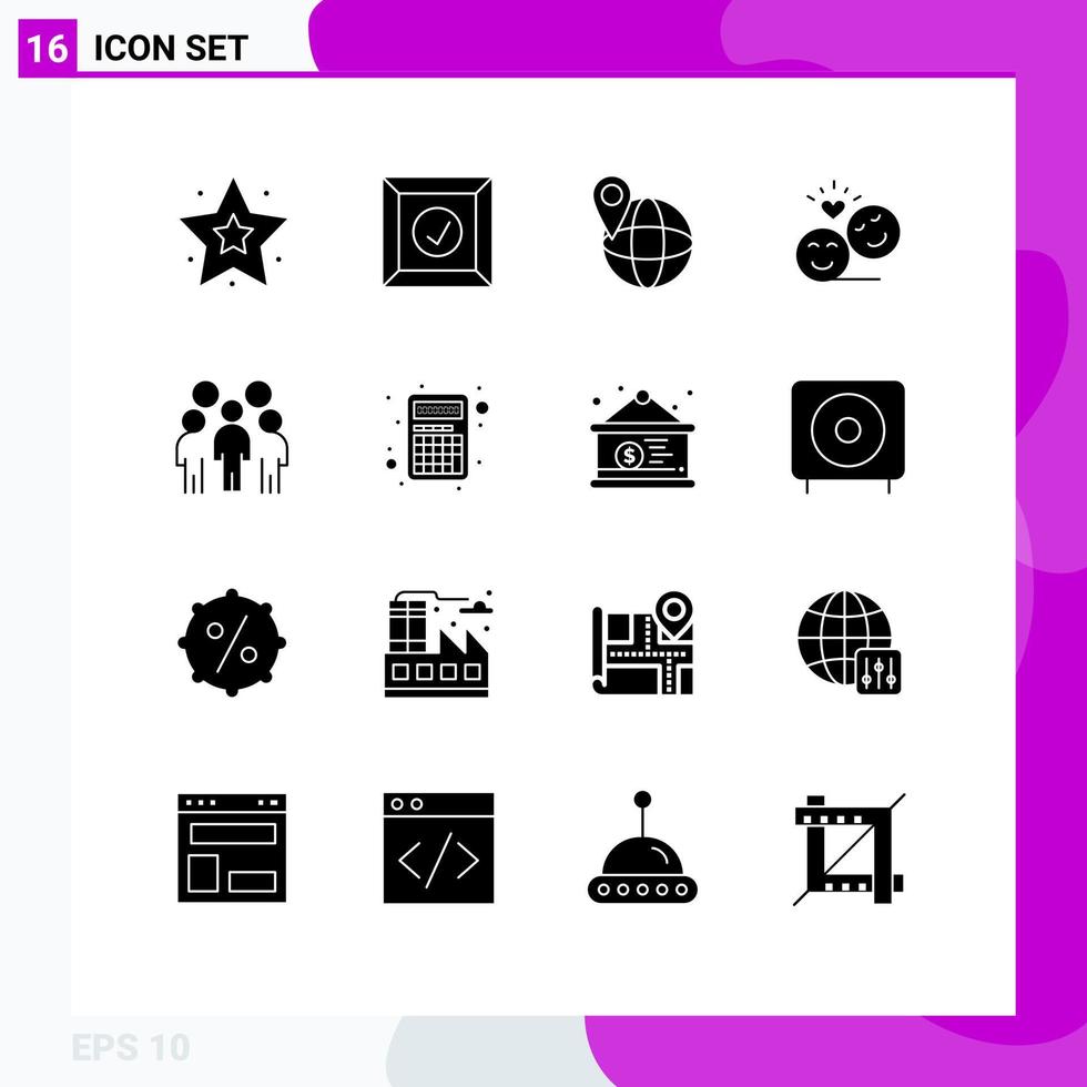 Modern Set of 16 Solid Glyphs Pictograph of people leader world group emoji Editable Vector Design Elements
