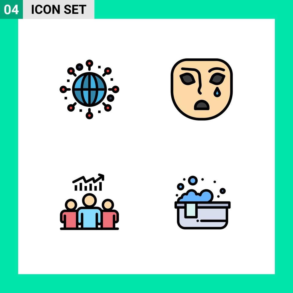 Set of 4 Modern UI Icons Symbols Signs for global team emotion sad success Editable Vector Design Elements