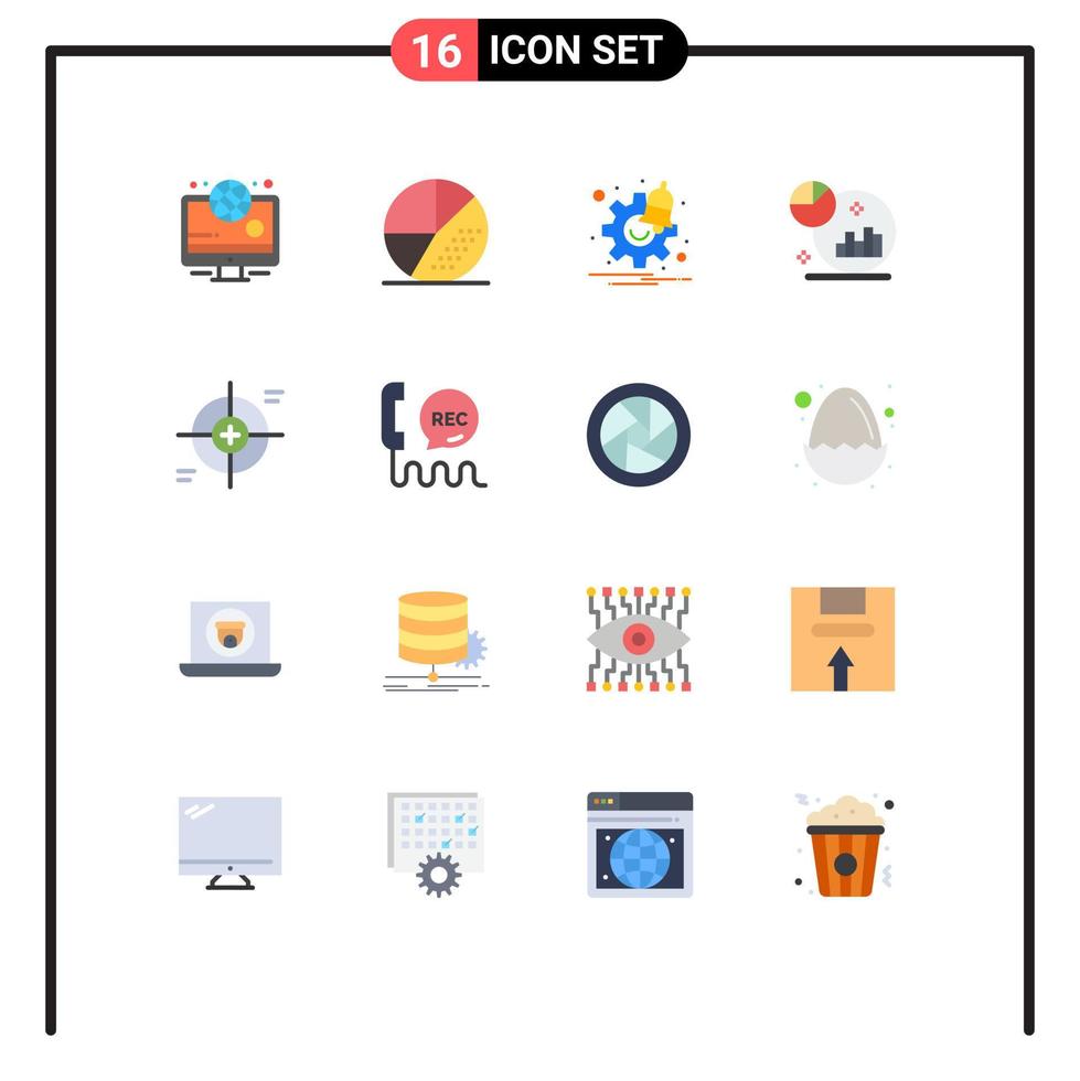 Flat Color Pack of 16 Universal Symbols of focus marketing notification grown analysis Editable Pack of Creative Vector Design Elements