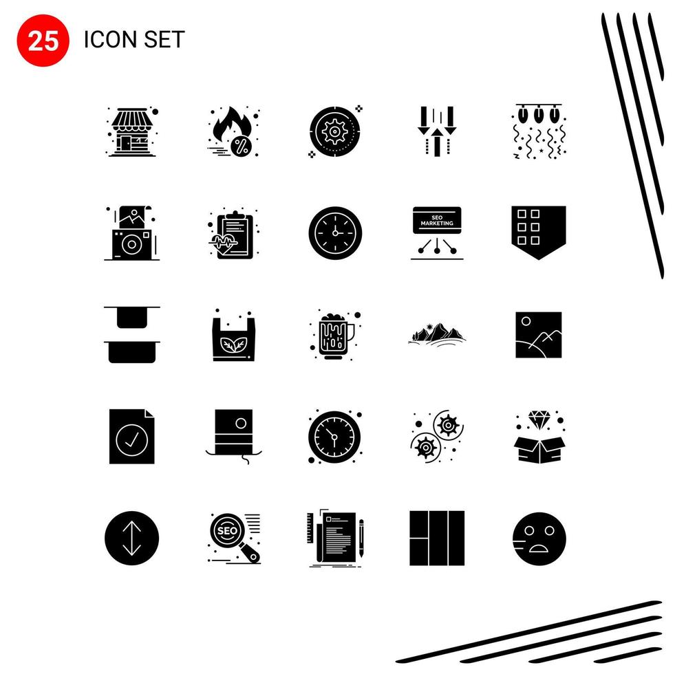 Modern Set of 25 Solid Glyphs and symbols such as bulb upload gear up arrow Editable Vector Design Elements
