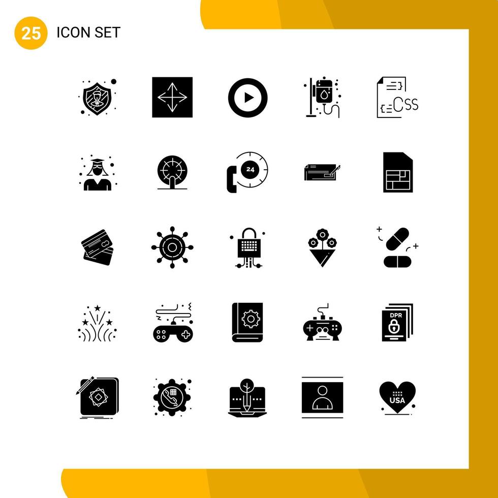 Set of 25 Vector Solid Glyphs on Grid for develop coding studio pharmacy health Editable Vector Design Elements
