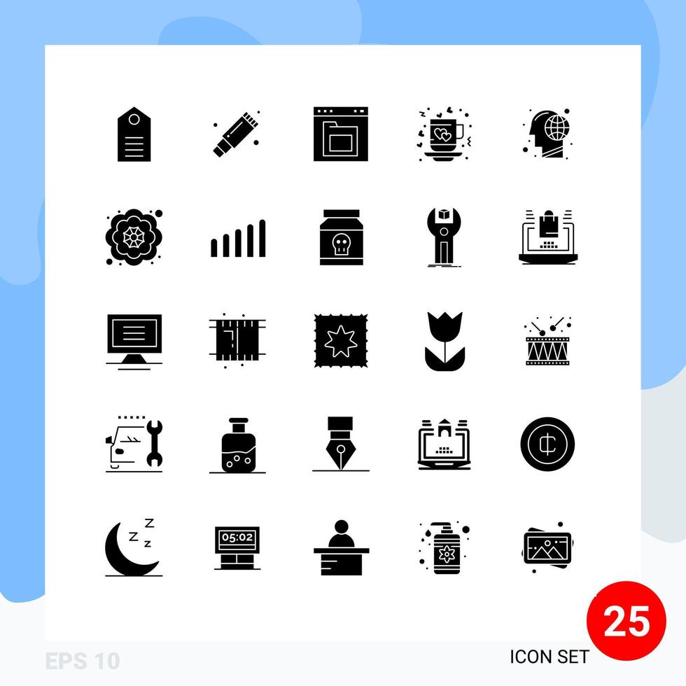 25 Thematic Vector Solid Glyphs and Editable Symbols of tea cup stationary coffee folder Editable Vector Design Elements