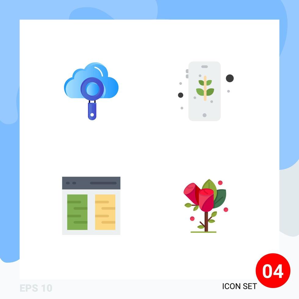 paquete de iconos planos de 4 símbolos universales de comunicación en la nube encontrar elementos de diseño vectorial editables de interfaz móvil vector