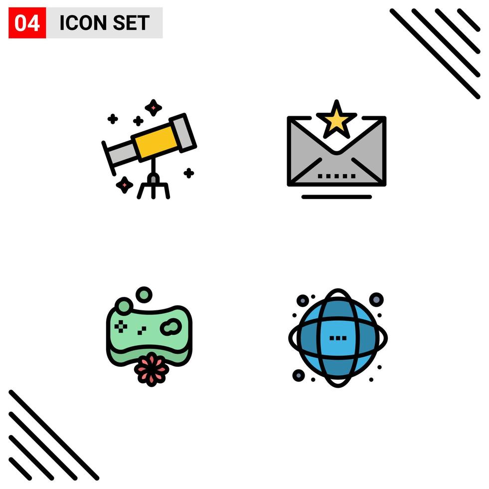 Mobile Interface Filledline Flat Color Set of 4 Pictograms of astronaut soap email star data Editable Vector Design Elements