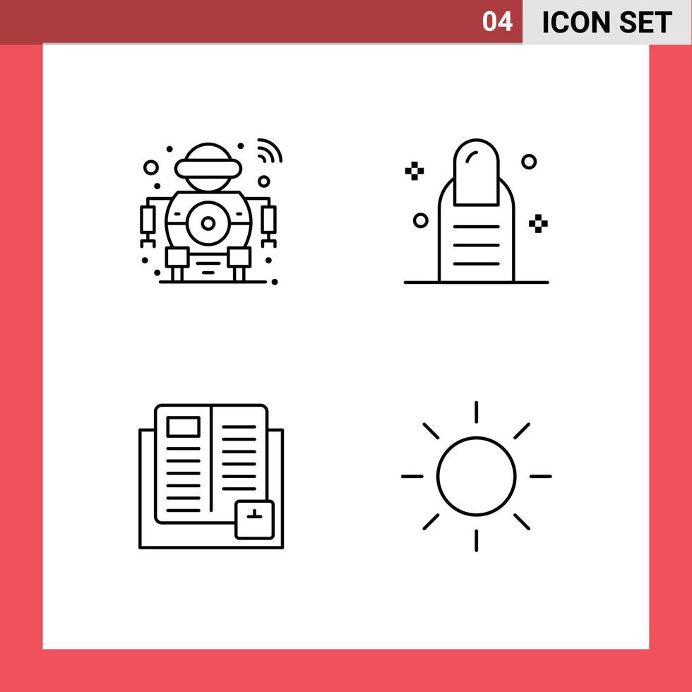 paquete de 4 modernos signos y símbolos de colores planos de línea rellena para medios de impresión web, como educación futura, pedicura inteligente, aprendizaje de elementos de diseño de vectores editables