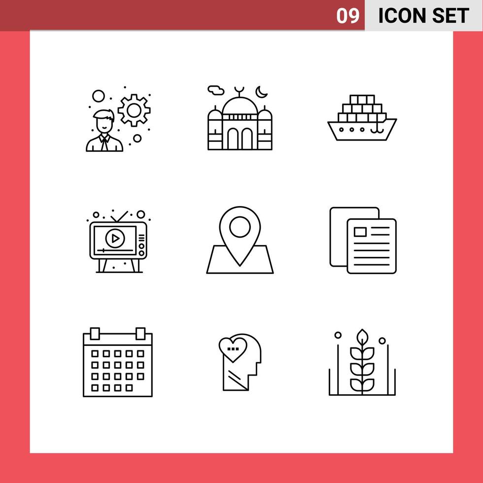 Pack of 9 Modern Outlines Signs and Symbols for Web Print Media such as pointer screen cargo play advertising Editable Vector Design Elements