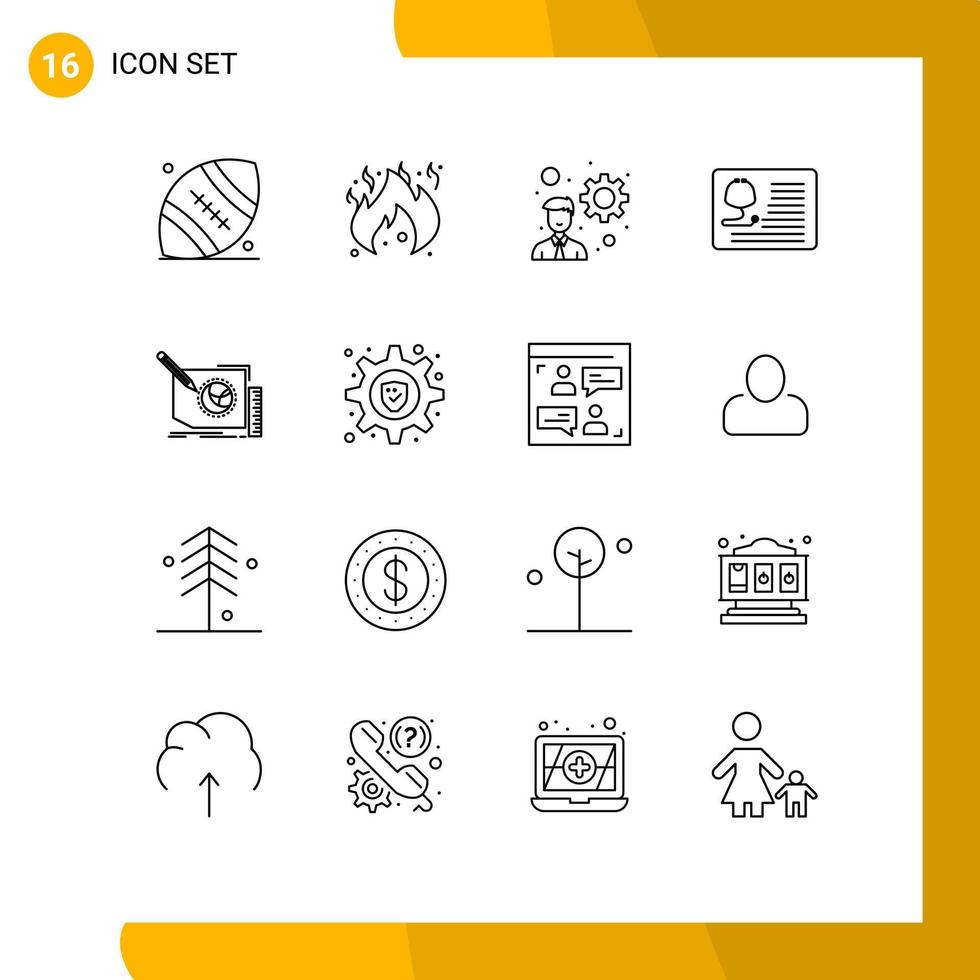 Set of 16 Modern UI Icons Symbols Signs for frame content development medical cardiology Editable Vector Design Elements