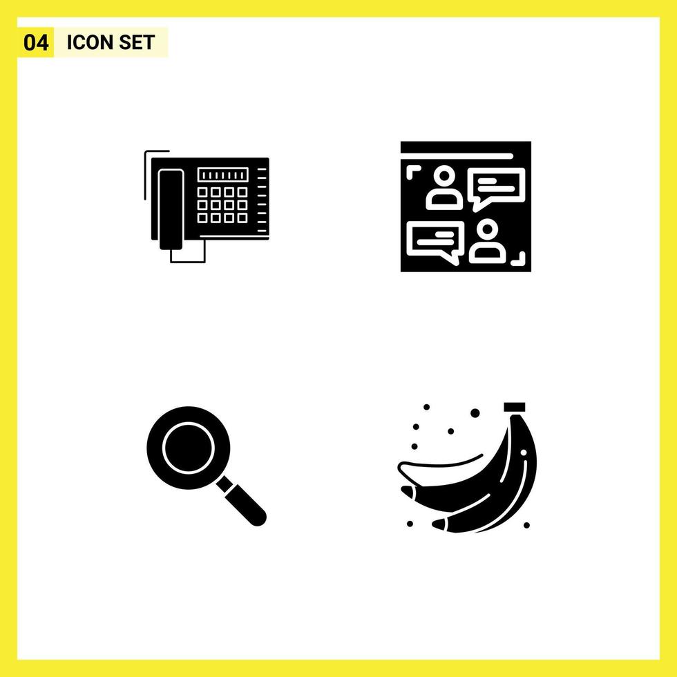 Set of 4 Vector Solid Glyphs on Grid for telephone research call user bananas Editable Vector Design Elements