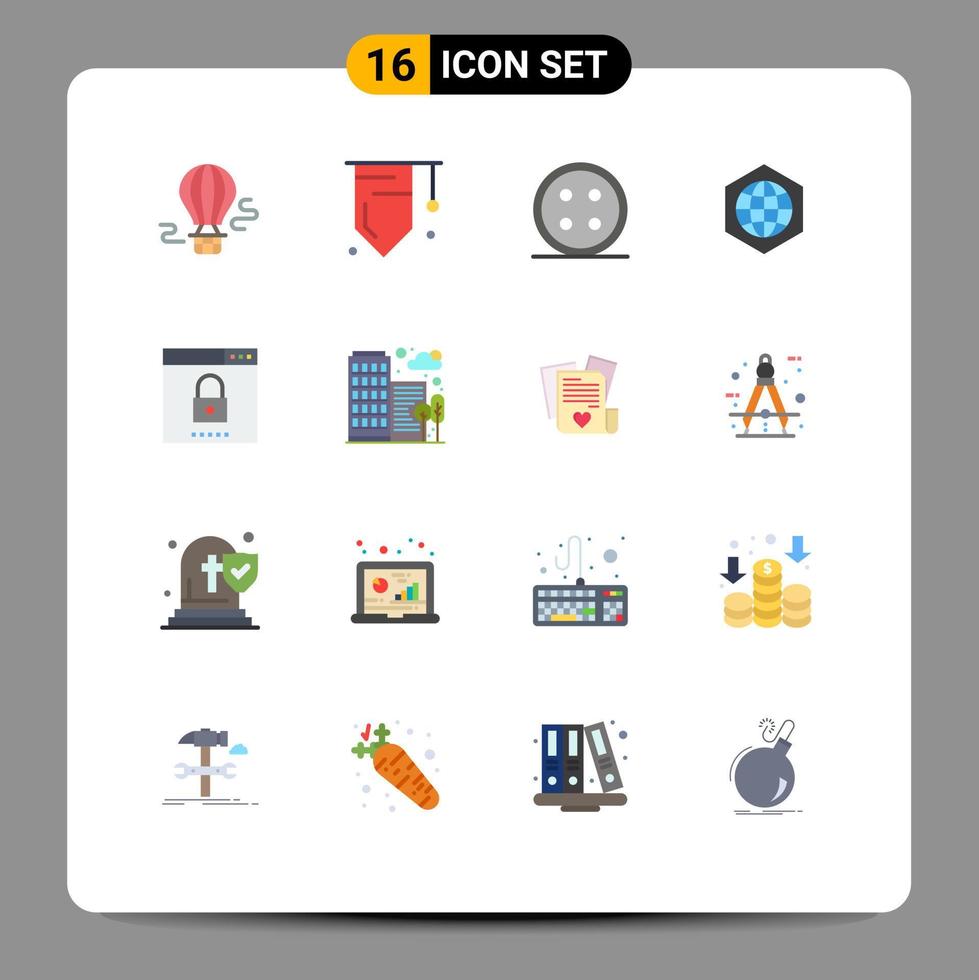 Universal Icon Symbols Group of 16 Modern Flat Colors of engine globe accessories global shirt button Editable Pack of Creative Vector Design Elements