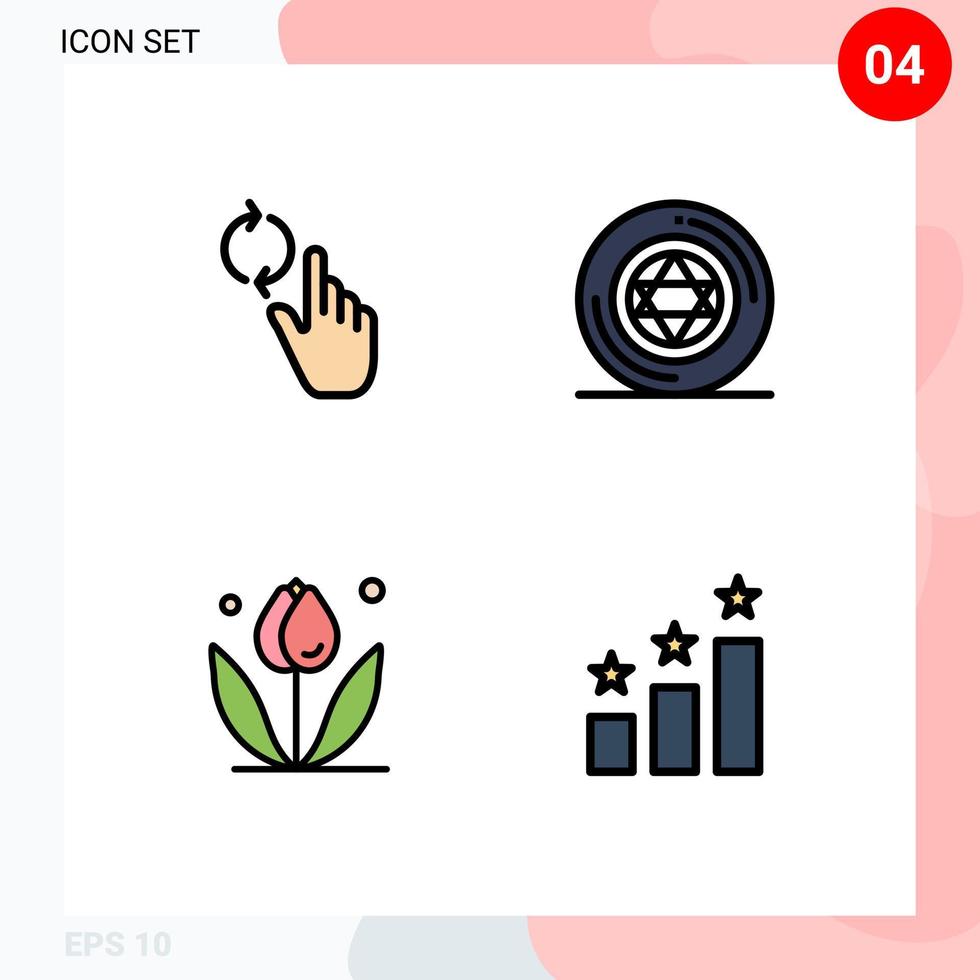 Group of 4 Modern Filledline Flat Colors Set for finger floral gesture pentacle spring Editable Vector Design Elements