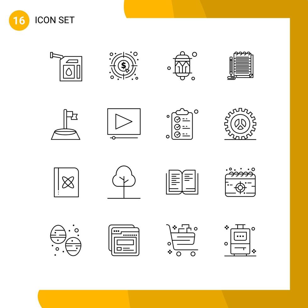16 Universal Outline Signs Symbols of novel notebook money notepad lantern Editable Vector Design Elements