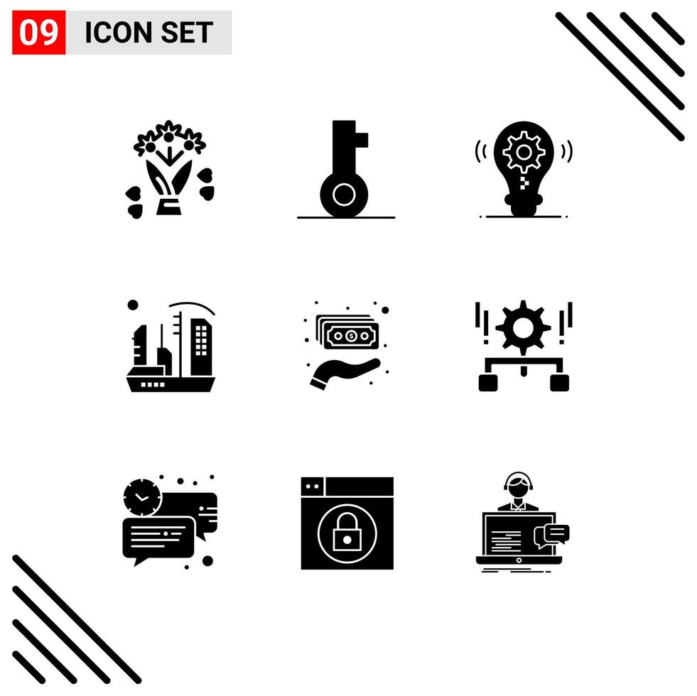 Universal Icon Symbols Group of 9 Modern Solid Glyphs of hand expansion idea dome colonization Editable Vector Design Elements