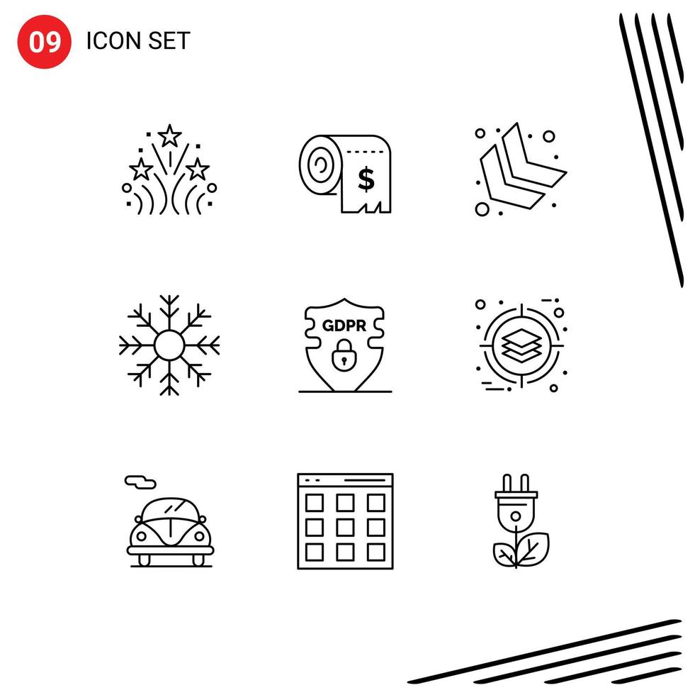 Set of 9 Commercial Outlines pack for data weather finance snow cold Editable Vector Design Elements