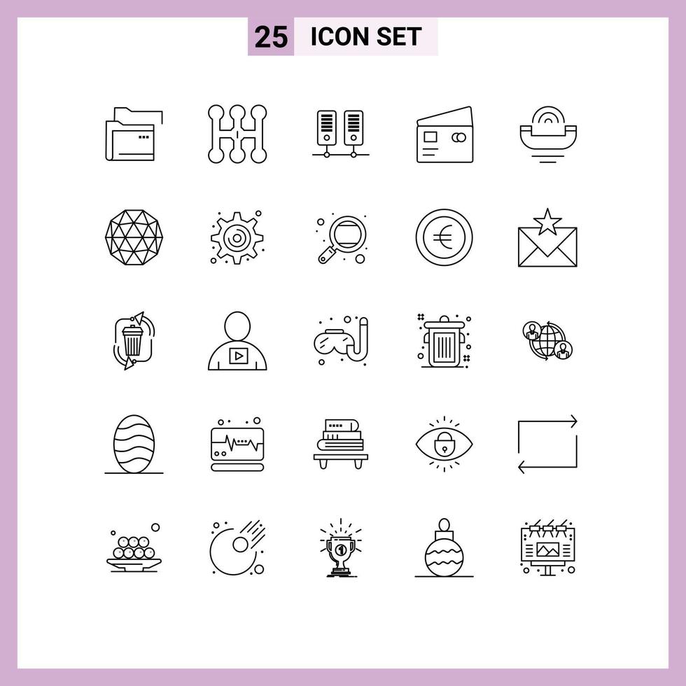 Set of 25 Commercial Lines pack for productivity device data shopping global Editable Vector Design Elements