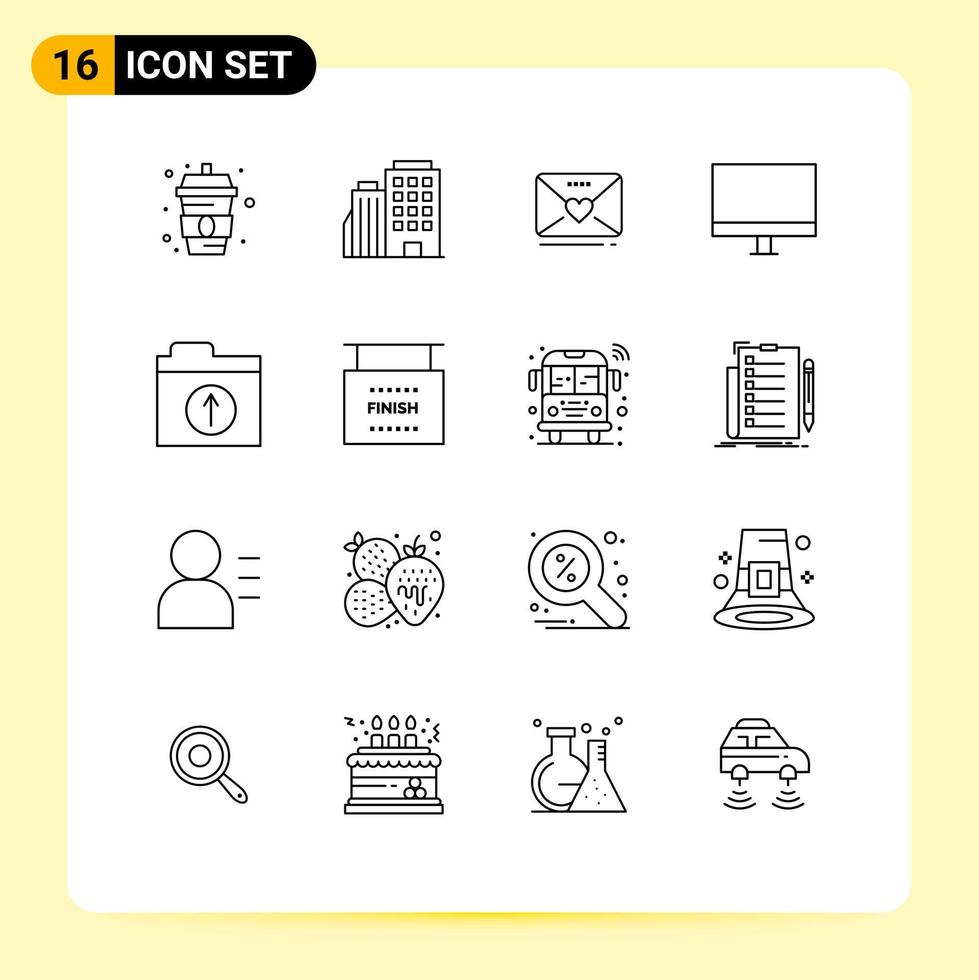 Outline Pack of 16 Universal Symbols of files hardware sms gadget computers Editable Vector Design Elements