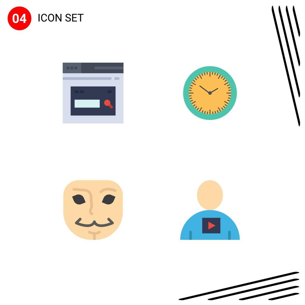 4 Universal Flat Icons Set for Web and Mobile Applications internet anonymous website watch mask Editable Vector Design Elements
