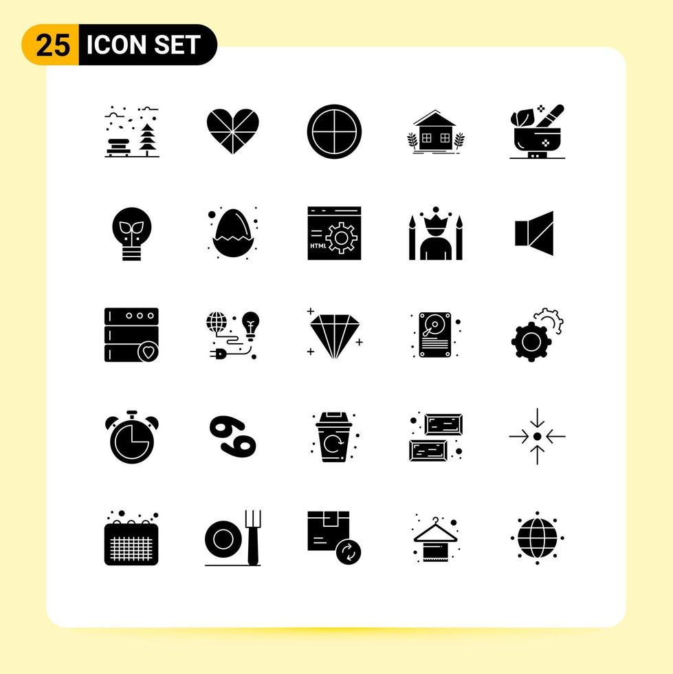 Solid Glyph Pack of 25 Universal Symbols of ecology agriculture favorite target military Editable Vector Design Elements