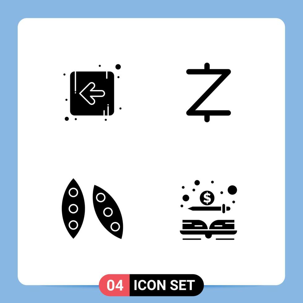 User Interface Pack of 4 Basic Solid Glyphs of arrow food z cash crypto currency organic Editable Vector Design Elements