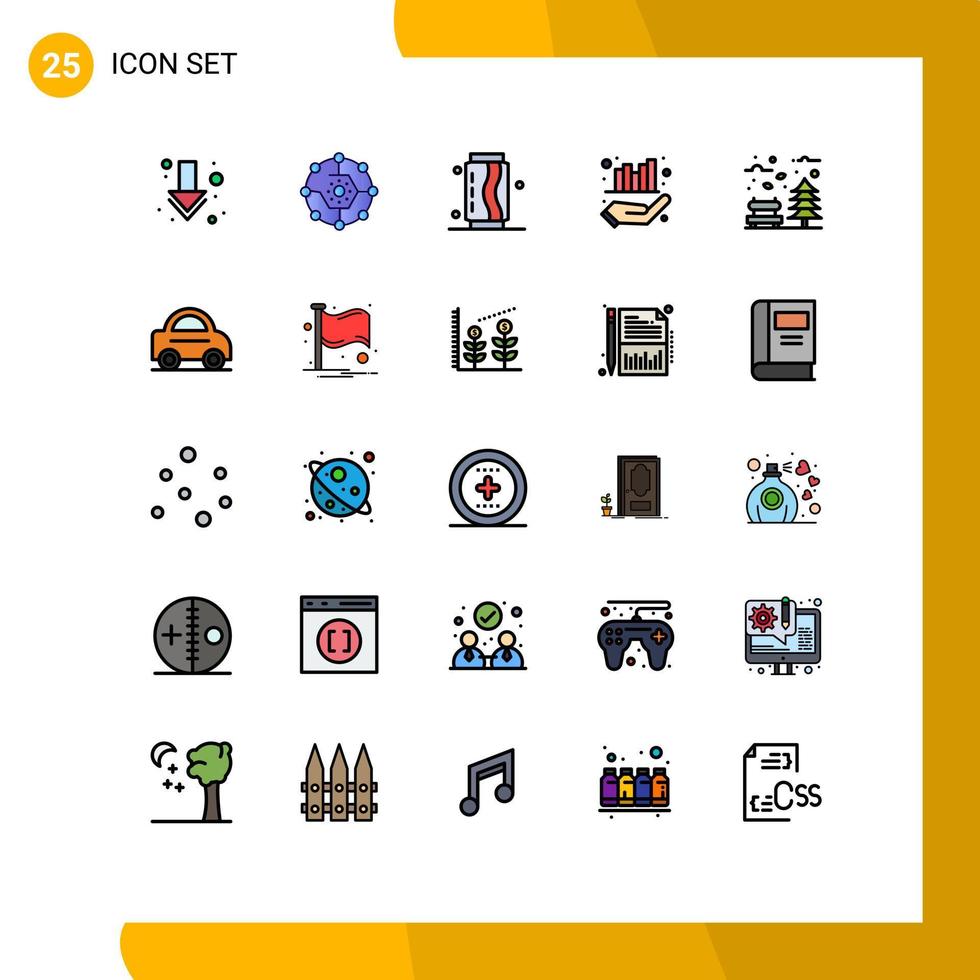 grupo de 25 signos y símbolos de colores planos de línea rellena para el gráfico de otoño puede administrar elementos de diseño de vectores editables de soda