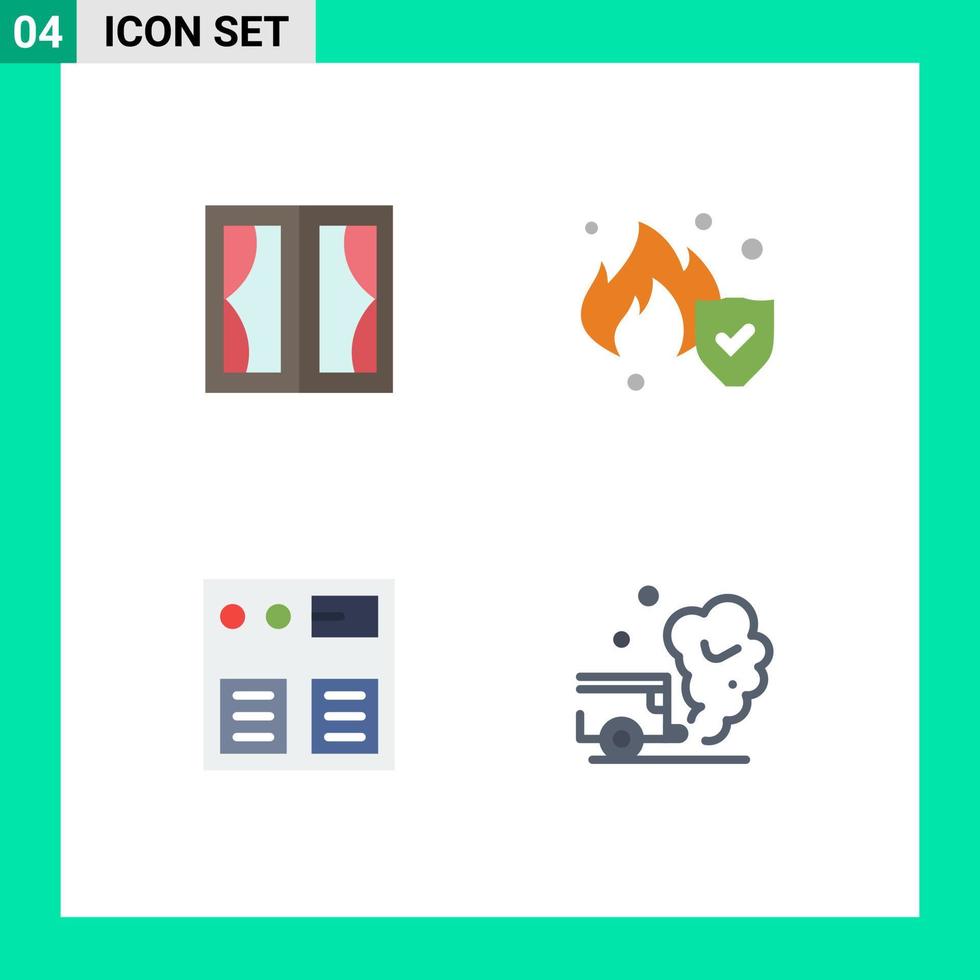 Set of 4 Vector Flat Icons on Grid for buildings online home insurance shopping Editable Vector Design Elements