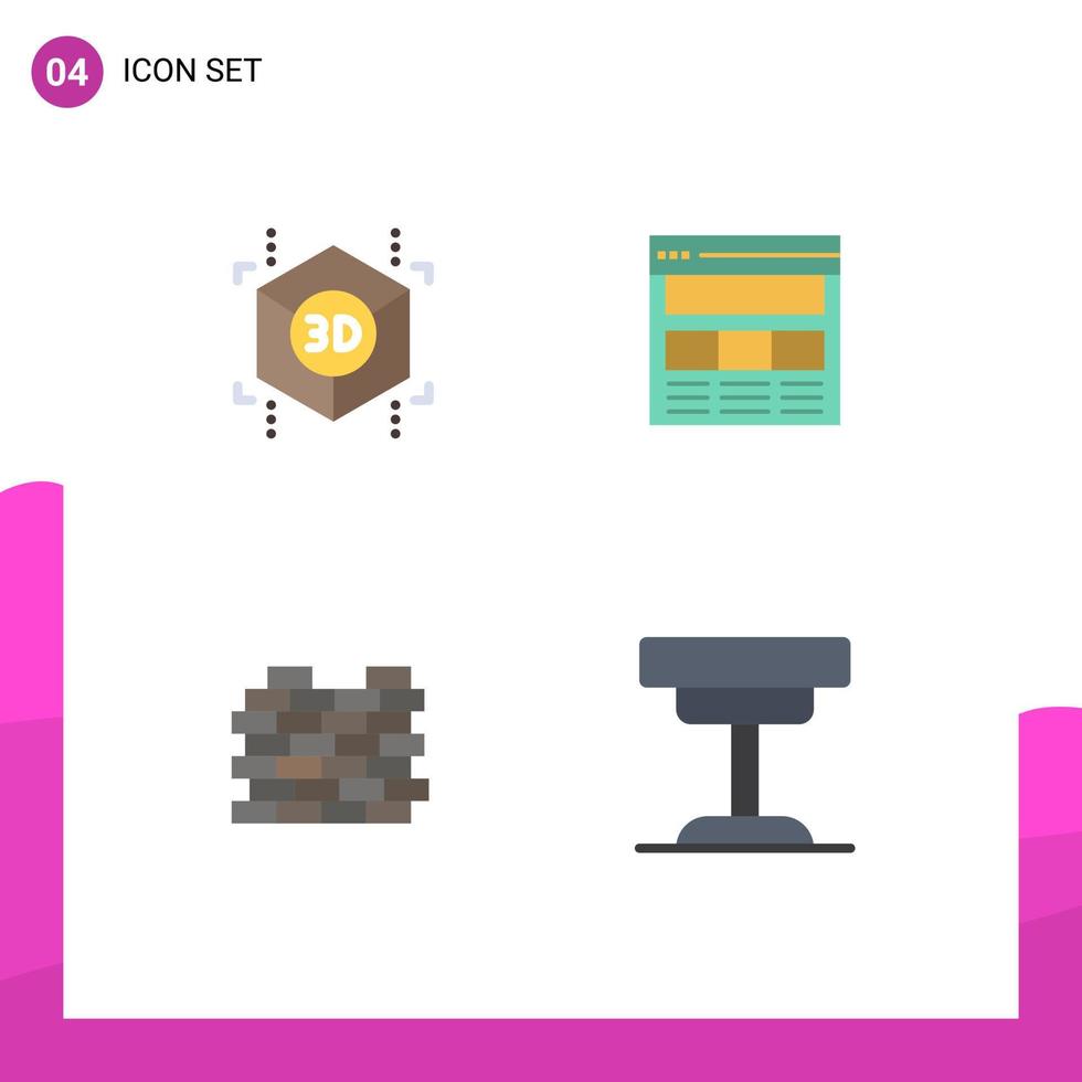 4 Thematic Vector Flat Icons and Editable Symbols of cube protection website web security Editable Vector Design Elements