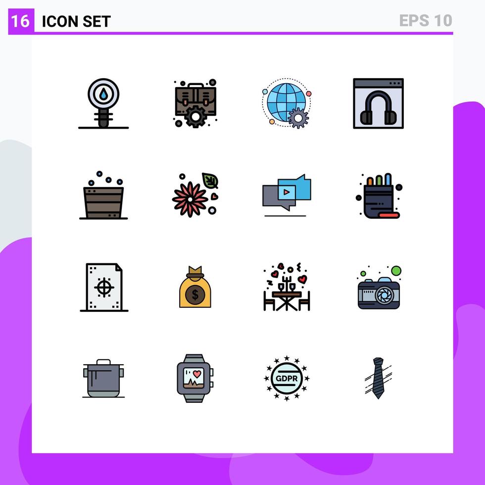 Universal Icon Symbols Group of 16 Modern Flat Color Filled Lines of contact us chat setting multiplayer world Editable Creative Vector Design Elements