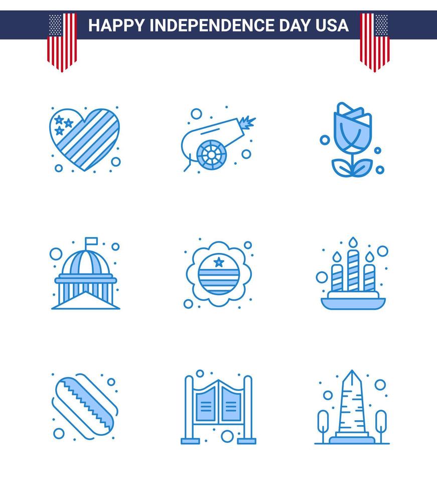 paquete grande de 9 estados unidos feliz día de la independencia estados unidos vector blues y símbolos editables del país estados unidos flor hito edificio editable estados unidos día vector elementos de diseño