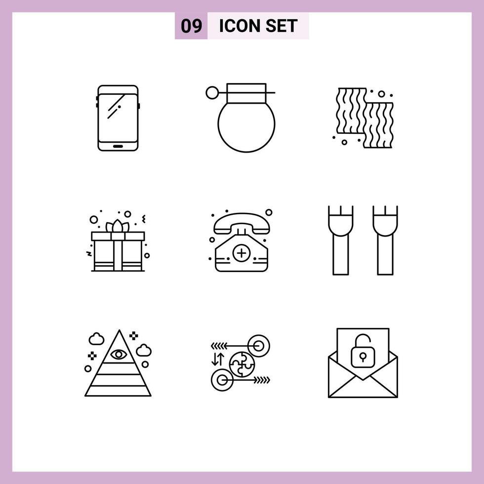 Group of 9 Outlines Signs and Symbols for heart day war meat cooking Editable Vector Design Elements