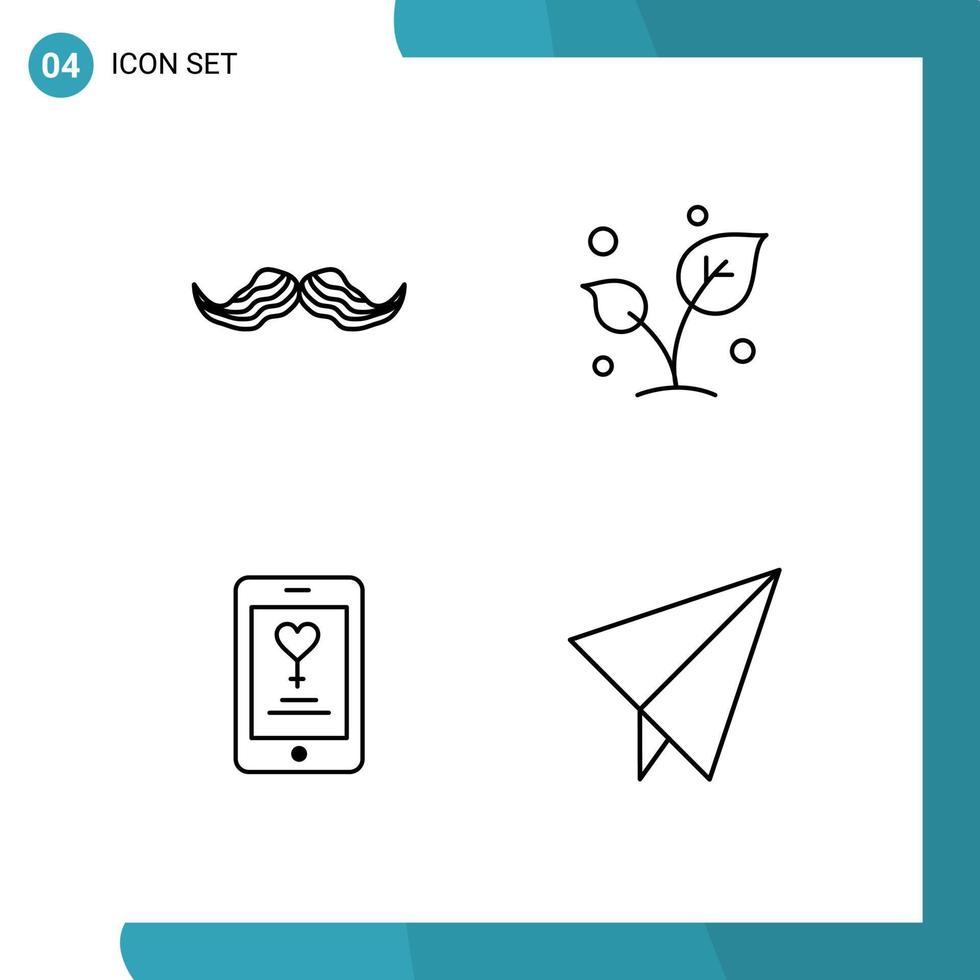 4 Creative Icons Modern Signs and Symbols of moustache tree male nature mobile Editable Vector Design Elements