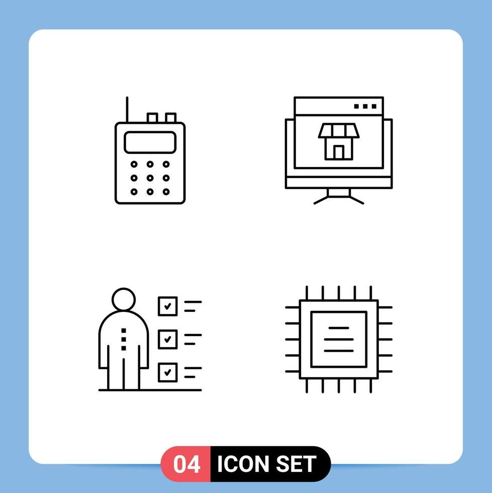 4 iconos creativos, signos y símbolos modernos de la lista de verificación de comunicación, computadora en línea, elementos de diseño de vectores editables personales