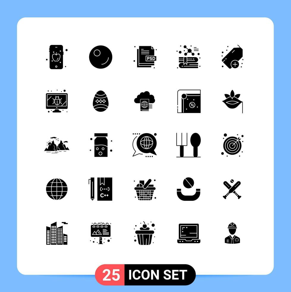 Stock Vector Icon Pack of 25 Line Signs and Symbols for bug plus file add education Editable Vector Design Elements