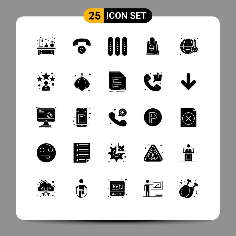 Pack of 25 Modern Solid Glyphs Signs and Symbols for Web Print Media such as gas easter bread bag loaf Editable Vector Design Elements
