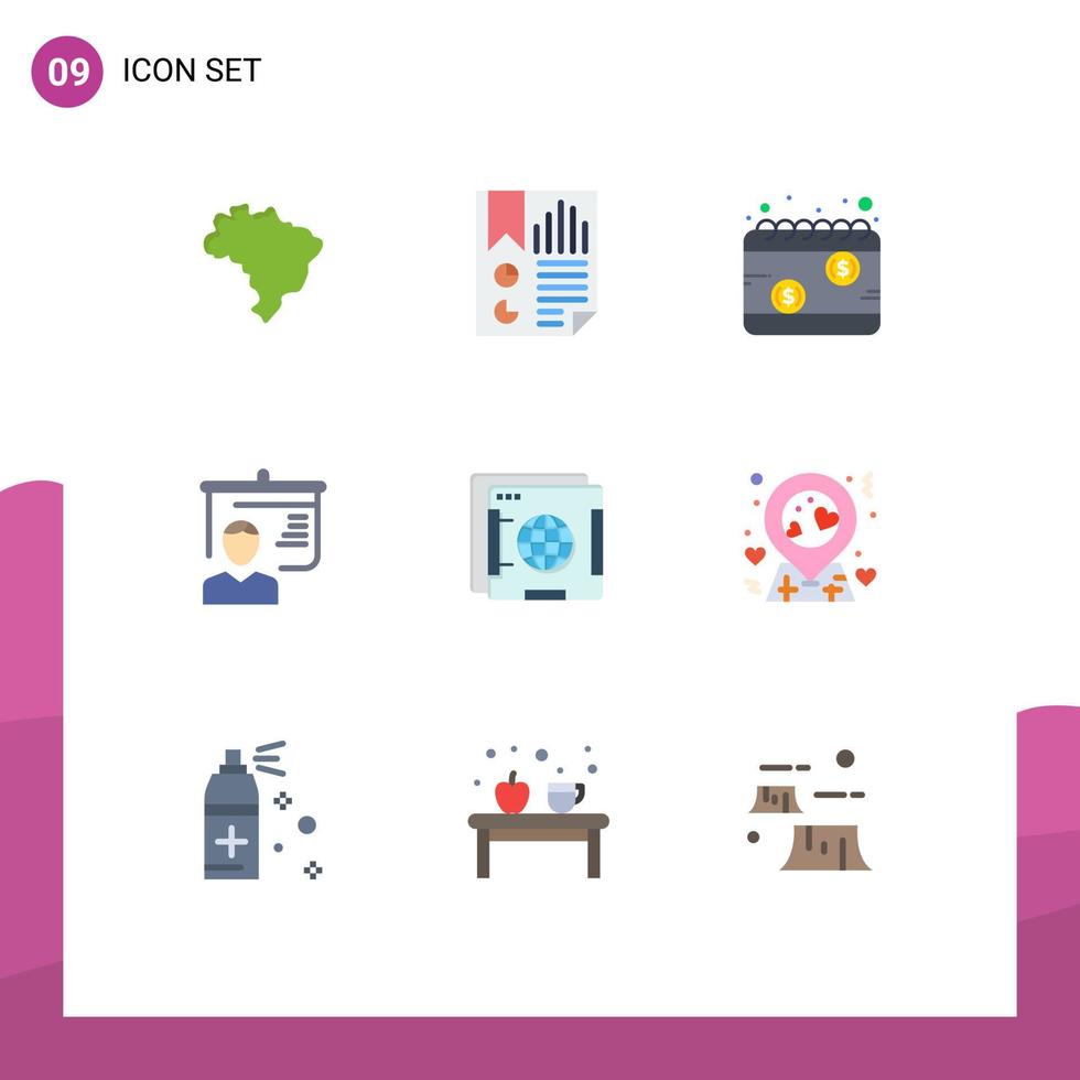 Pictogram Set of 9 Simple Flat Colors of brower presentation calendar education tax Editable Vector Design Elements