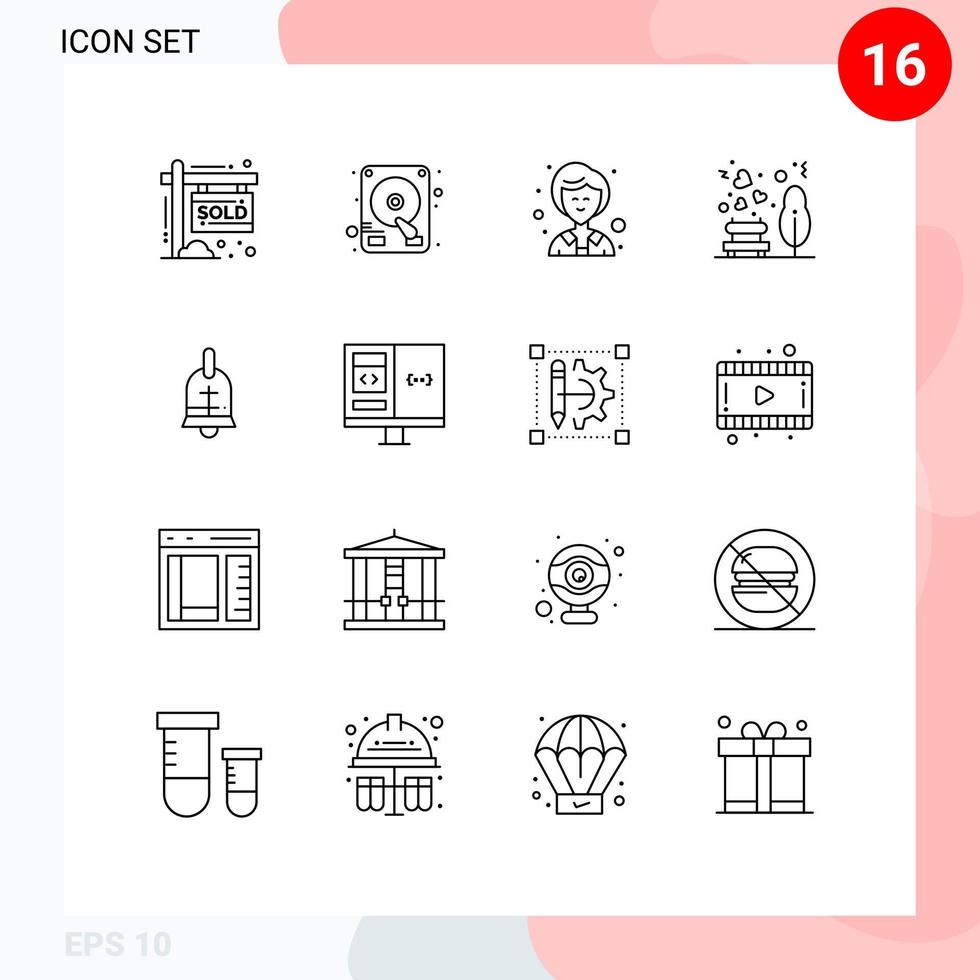 Universal Icon Symbols Group of 16 Modern Outlines of holiday ring female ball park Editable Vector Design Elements