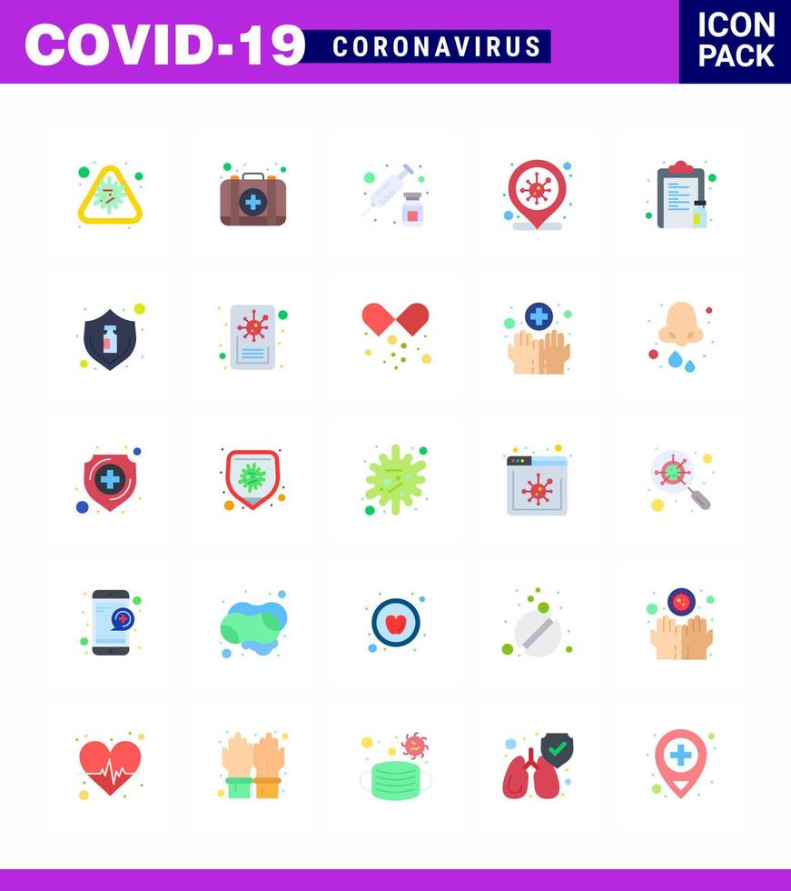 Corona virus disease 25 Flat Color icon pack suck as drug covid case coronavirus vaccine viral coronavirus 2019nov disease Vector Design Elements