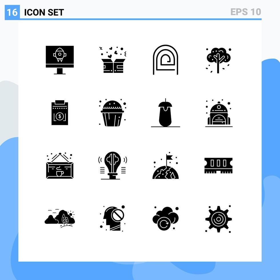 Group of 16 Modern Solid Glyphs Set for expense plant finger fall reader Editable Vector Design Elements