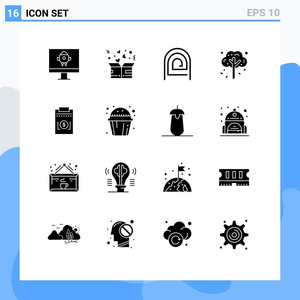 grupo de 16 glifos sólidos modernos establecidos para elementos de diseño vectorial editables del lector de caída de dedo de la planta de gastos vector
