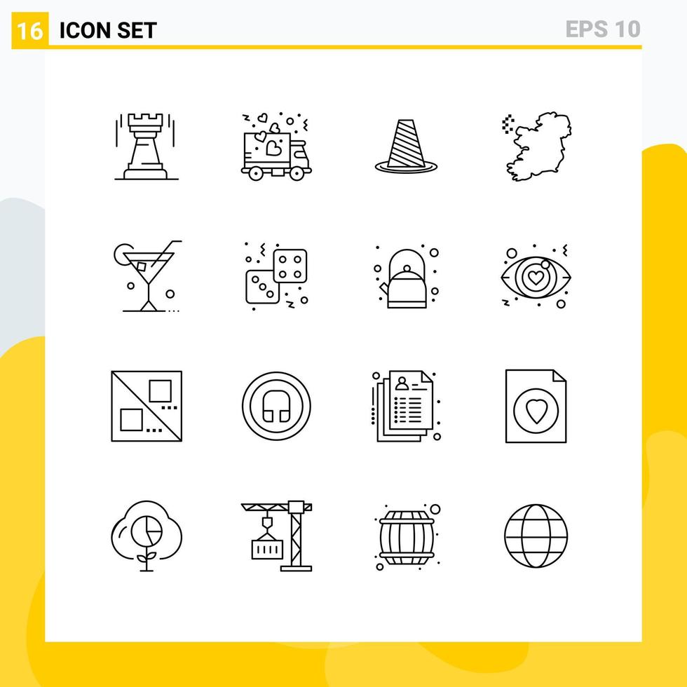 Set of 16 Vector Outlines on Grid for ireland world party warning roadblock Editable Vector Design Elements