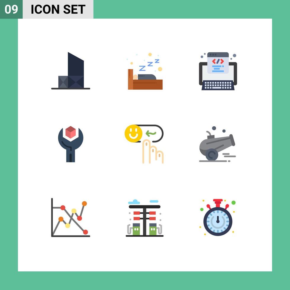 Modern Set of 9 Flat Colors Pictograph of emotion sdk code product config Editable Vector Design Elements