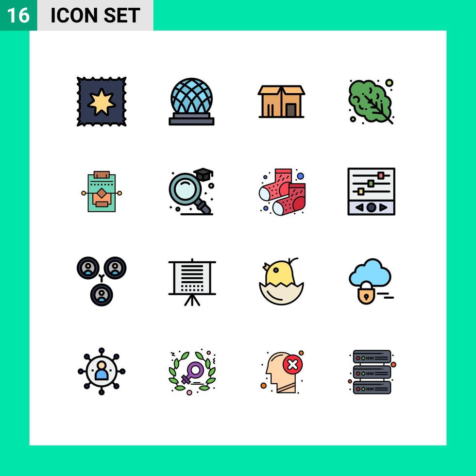 Group of 16 Flat Color Filled Lines Signs and Symbols for education process sale network food Editable Creative Vector Design Elements