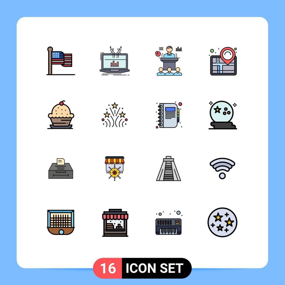 Universal Icon Symbols Group of 16 Modern Flat Color Filled Lines of success navigation platform map presentation Editable Creative Vector Design Elements
