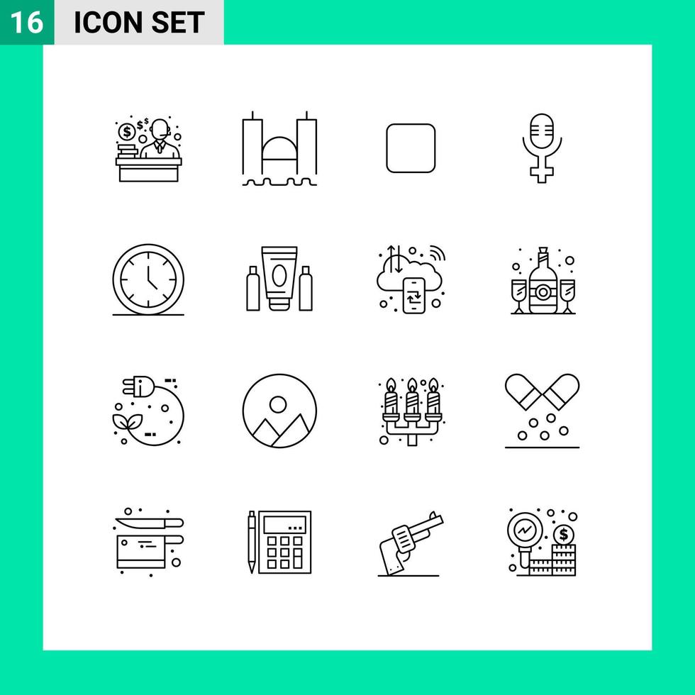 Group of 16 Outlines Signs and Symbols for sport user box time record Editable Vector Design Elements