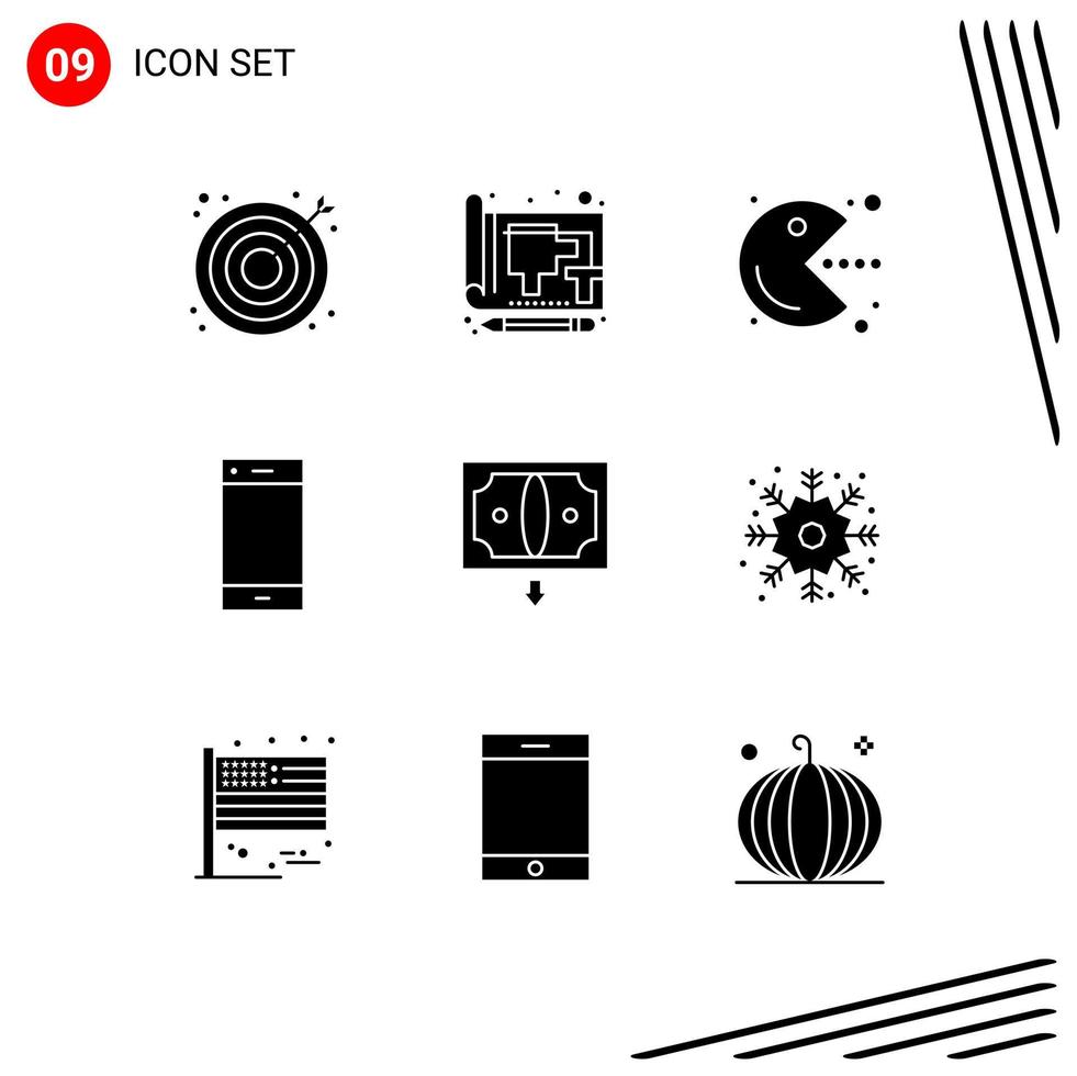 Modern Set of 9 Solid Glyphs Pictograph of ring contact paper call game Editable Vector Design Elements