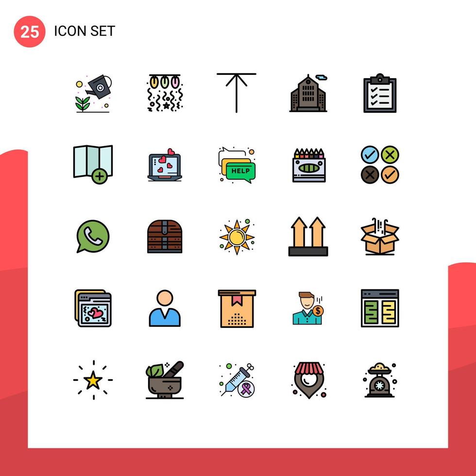 Modern Set of 25 Filled line Flat Colors Pictograph of list corporation love business up Editable Vector Design Elements