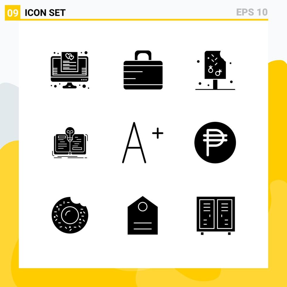 Set of 9 Modern UI Icons Symbols Signs for philippine font cream story idea Editable Vector Design Elements