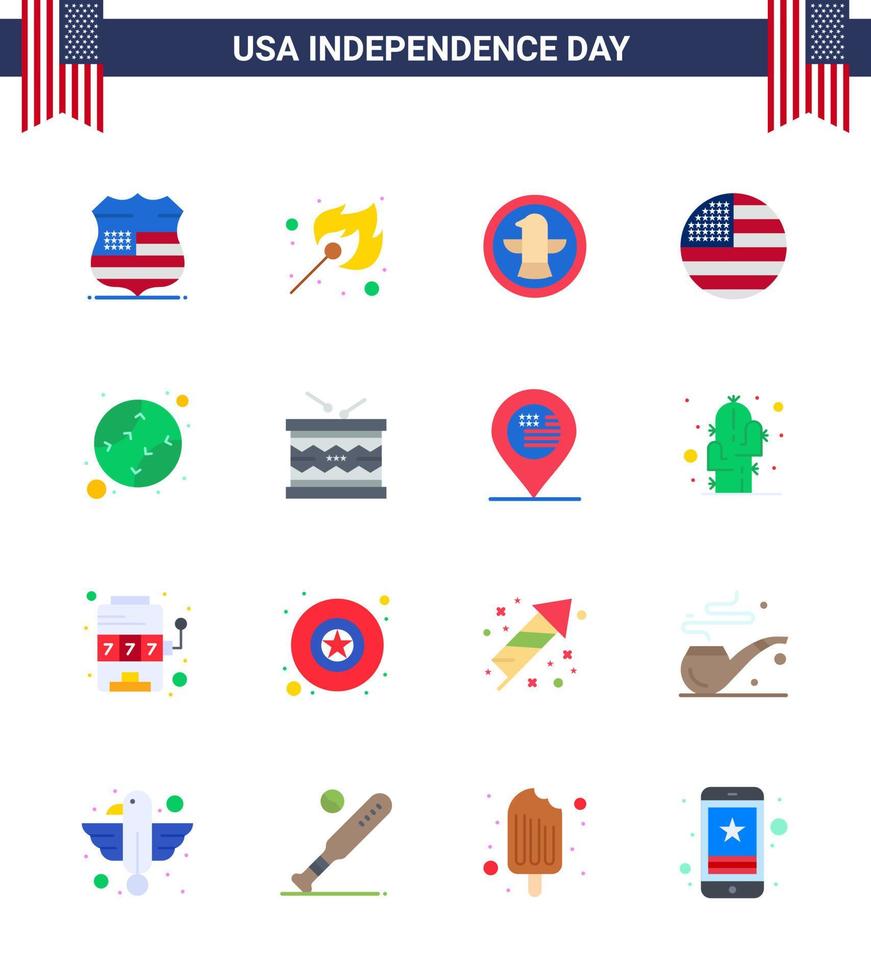 Pack of 16 USA Independence Day Celebration Flats Signs and 4th July Symbols such as baseball usa american thanksgiving american Editable USA Day Vector Design Elements