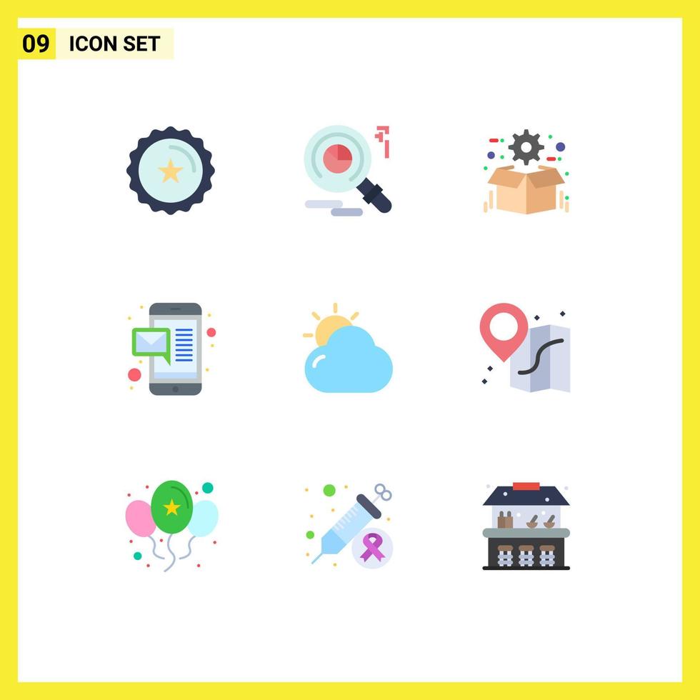 9 Thematic Vector Flat Colors and Editable Symbols of shinning cloud gear mobile email Editable Vector Design Elements